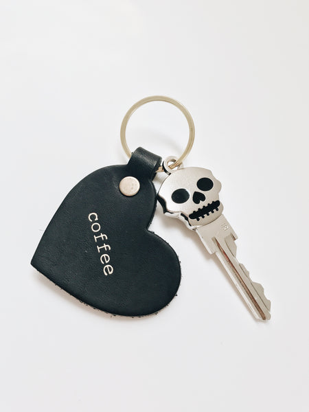 leather coffee heart keytag