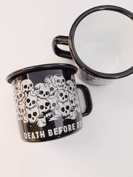 Pyknic Death Before Decaf Enamel Mug