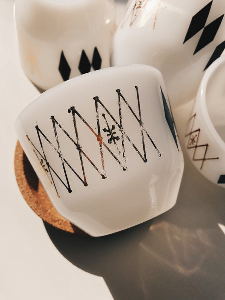 Vintage Federal Glass Atomic Harlequin Espresso Set