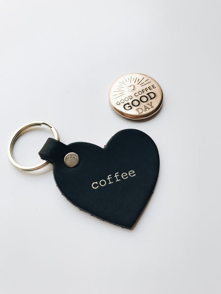 Seltzer Goods Leather Coffee Heart Keyring